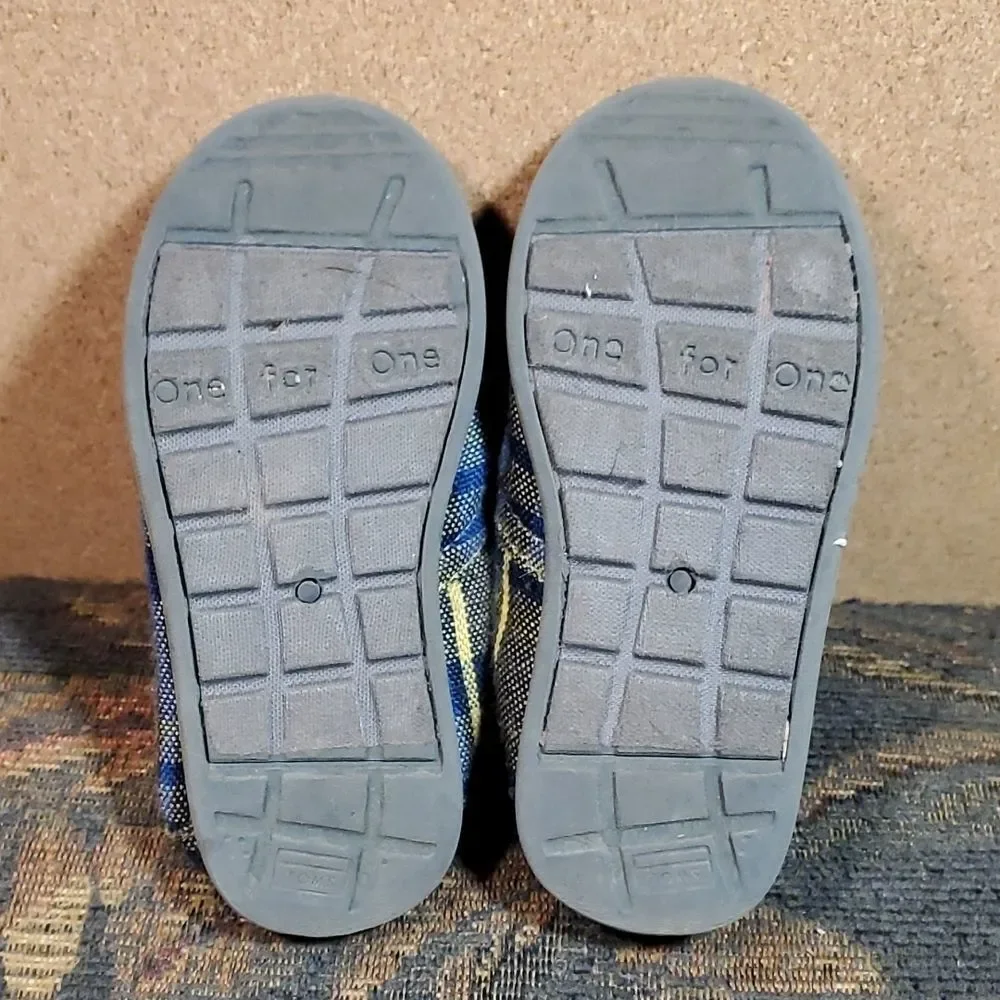 TOMS Grey, Blue and Yellow Plaid Velcro Infant Shoes Size T 7