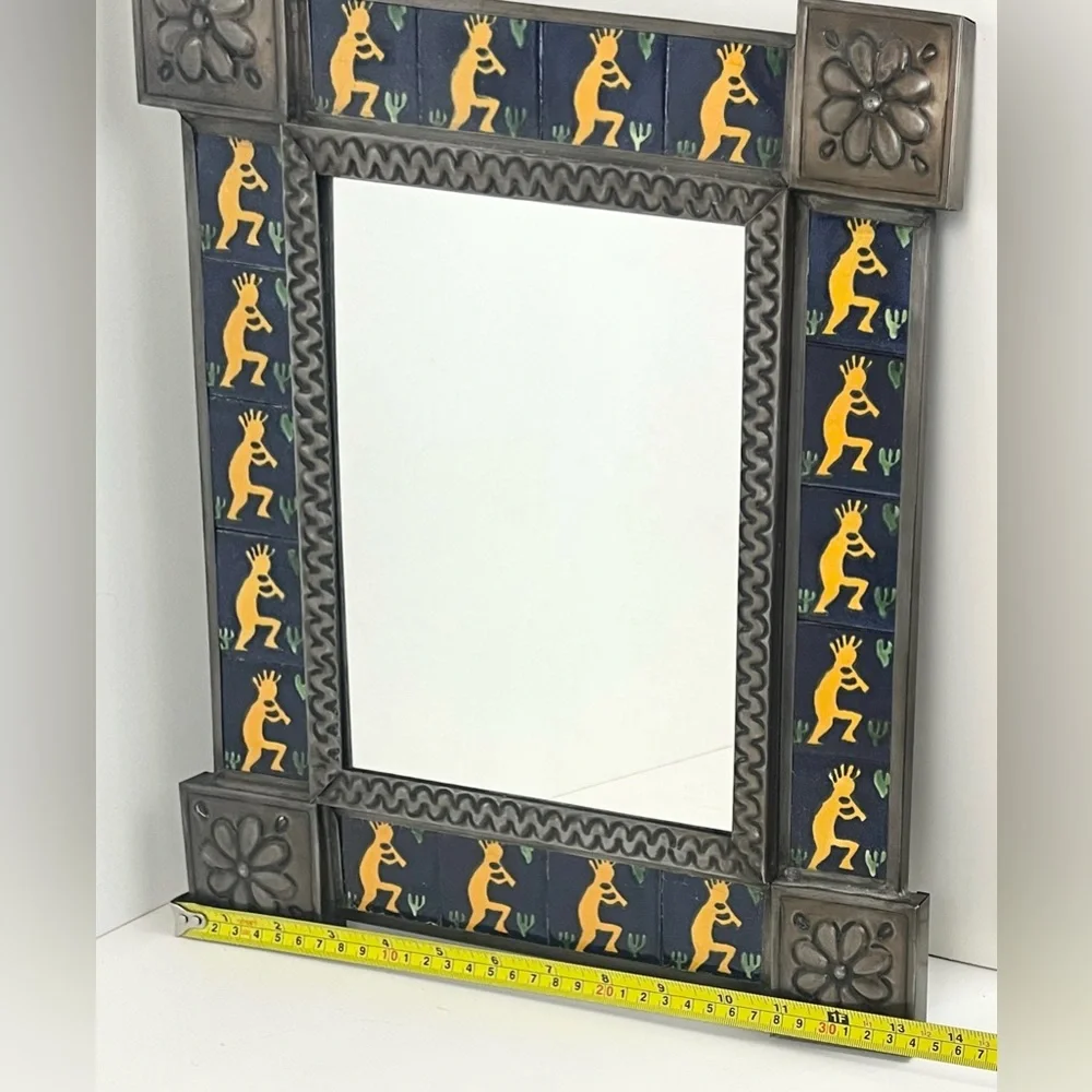 Vintage Ornate Natural Tin & Mexican Tile Mirror