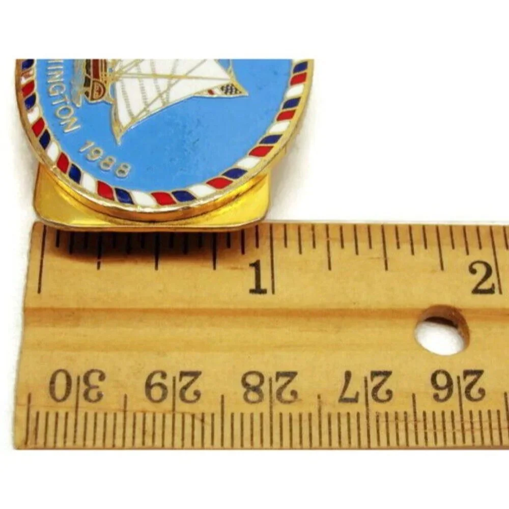 Lady Washington Ship Money Clip Red White Blue GoldT Vtg Cash Holder Credit Card