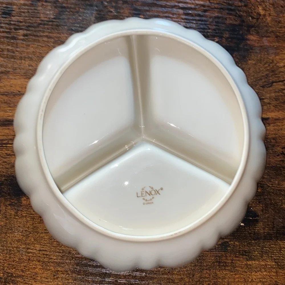 Vintage Lenox Gold Trimmed Scalloped Symphony Divided Condiment Dish