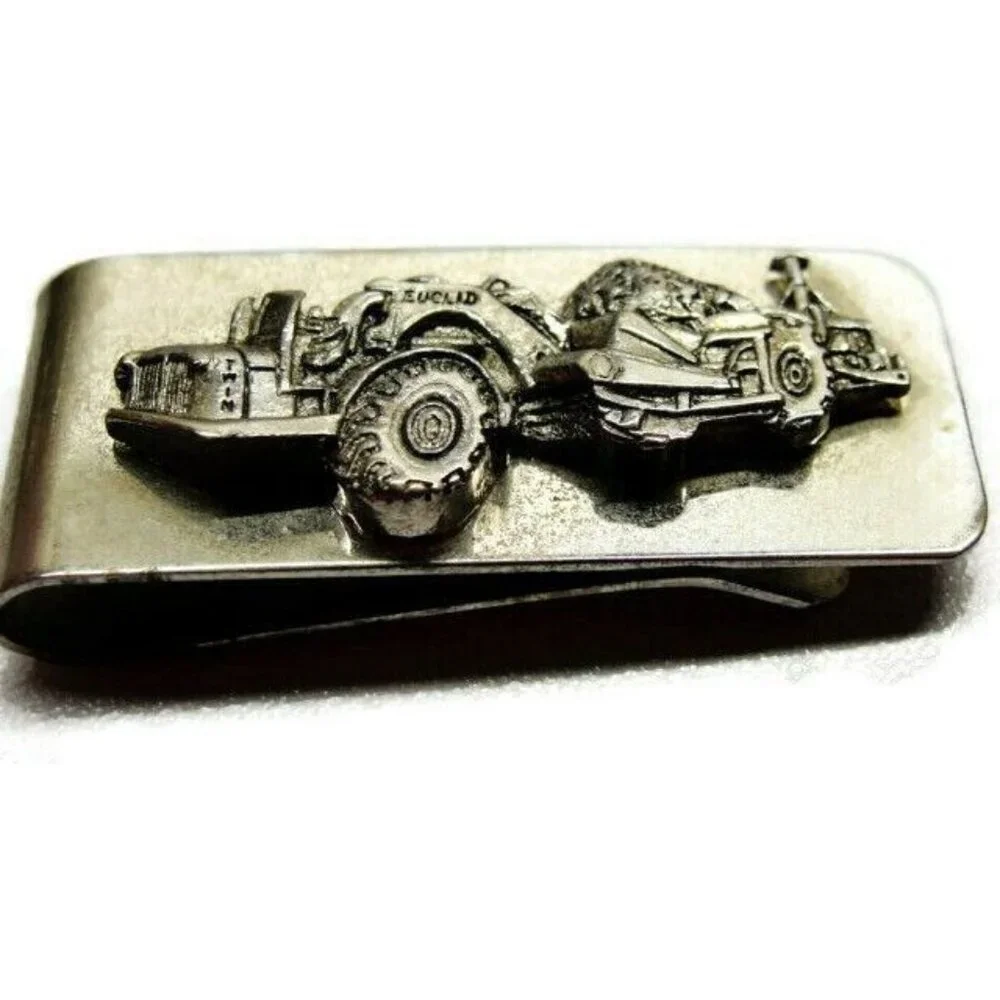Money Clip Euclid Scraper Dirt Mover Stainless Steel Wallet Vintage Silver Tone
