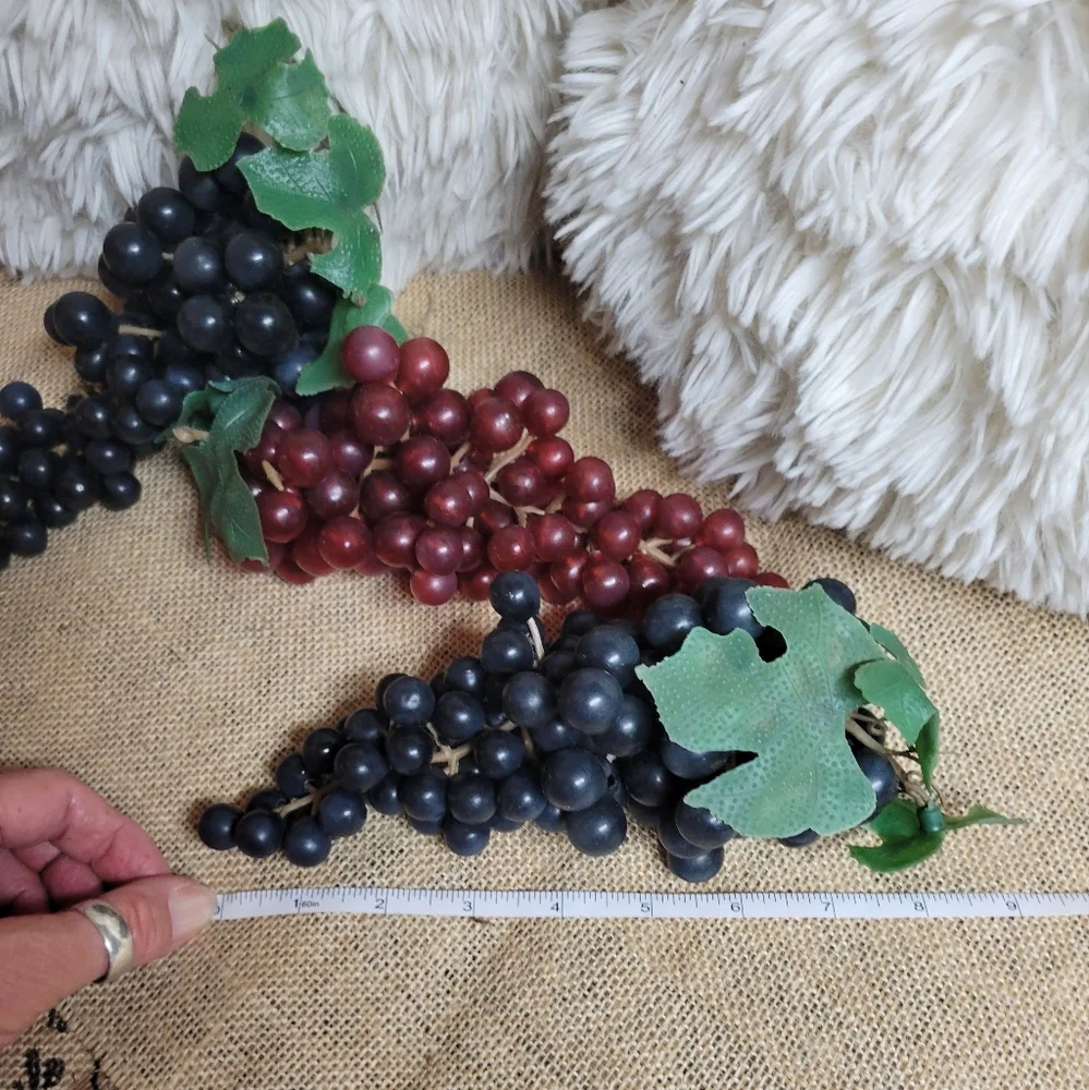 Vintage lot of 3 - 8 inch Rubber grapes 2 purple one red