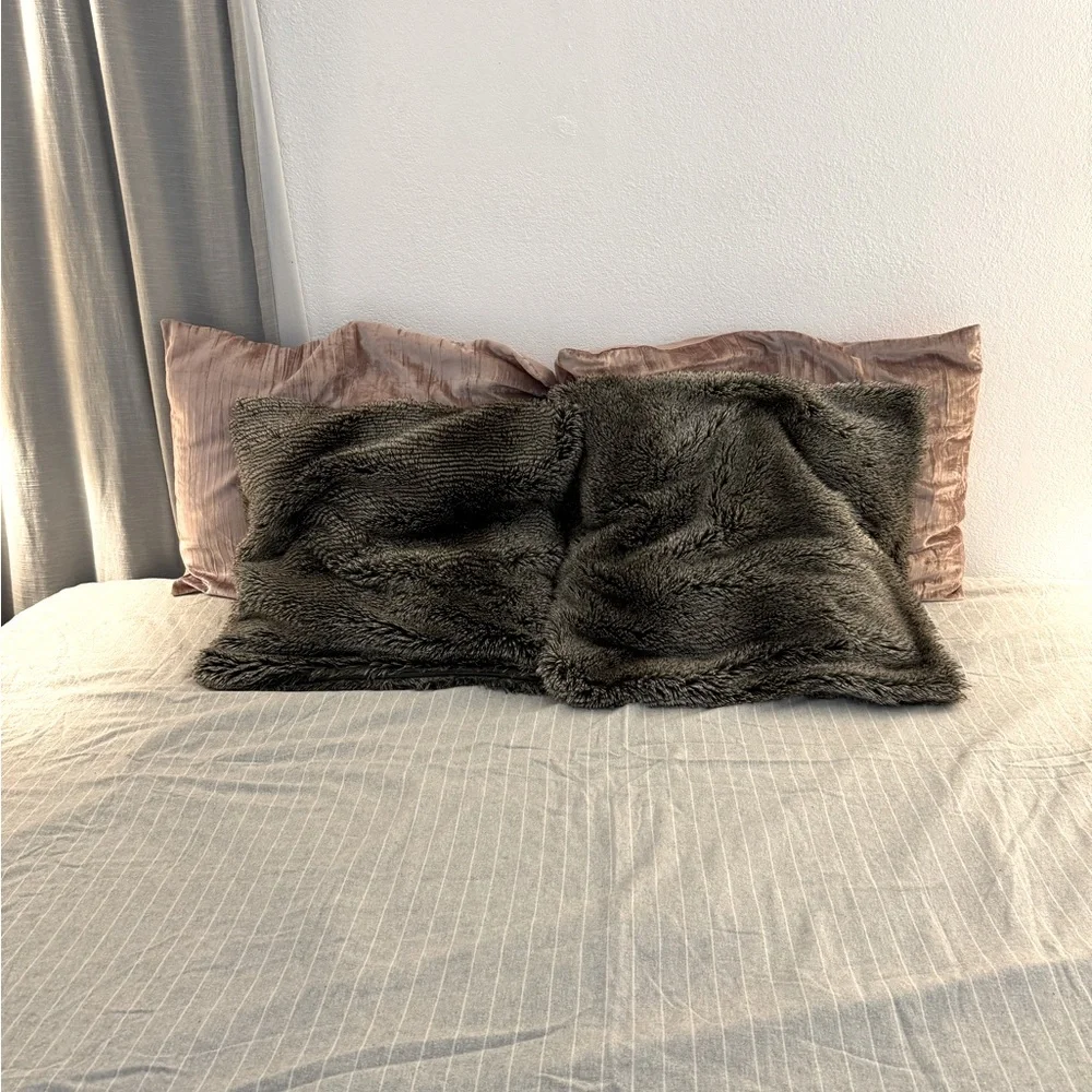Restoration Hardware Faux Fur Pillow Covers - Grey and Brown