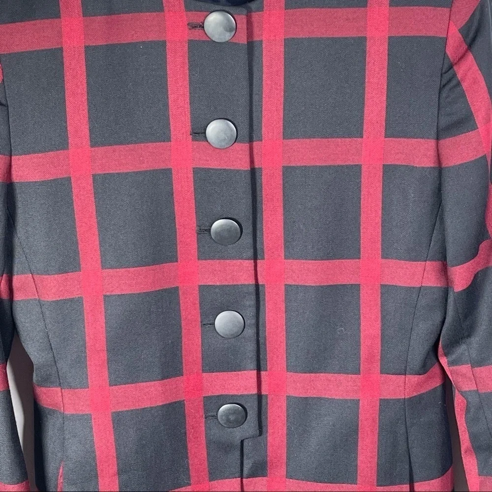 Christian Dior Vintage Wool Plaid Blazer Black Red