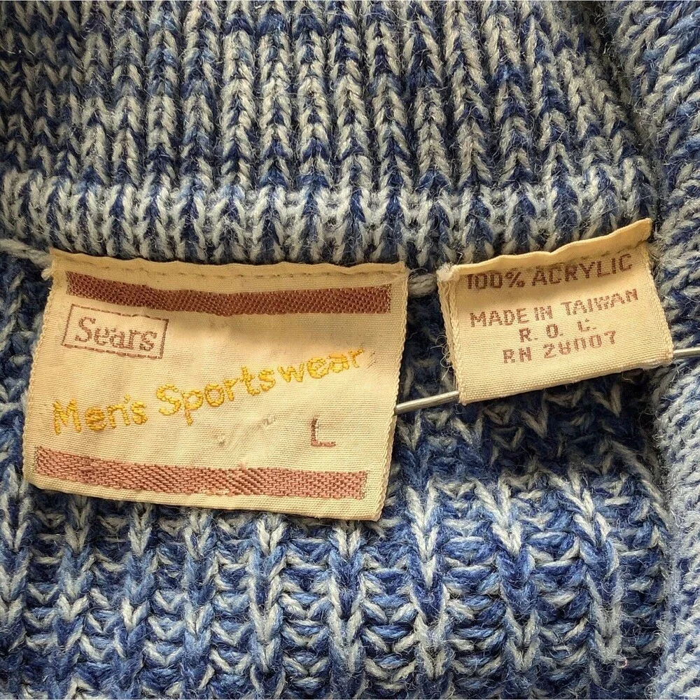 Vintage 70s Sears Sportswear Cardigan Sweater Men's Large Grunge Hipster Acrylic