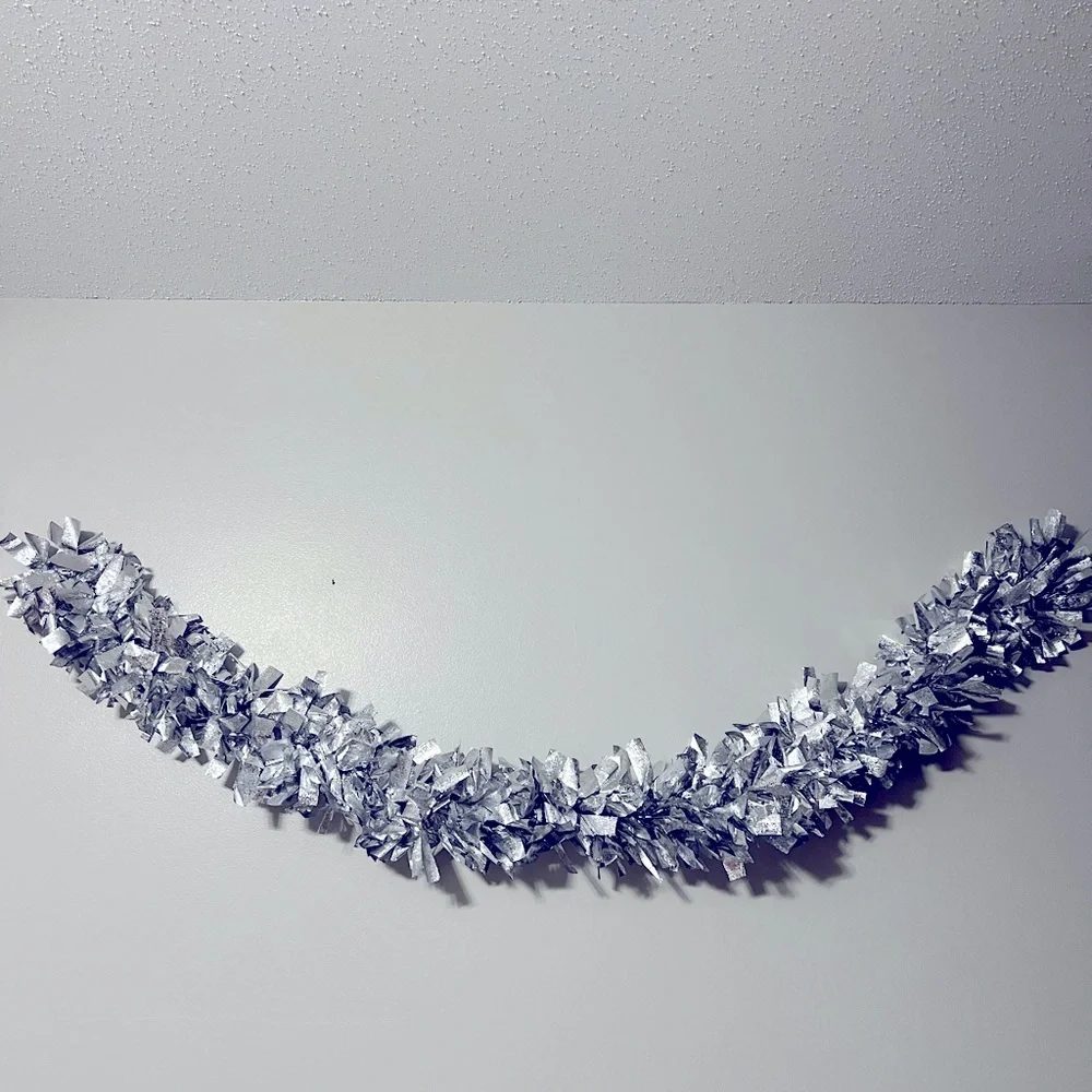 Oversized Wired Silver Tinsel Garland Strands Set of 3
