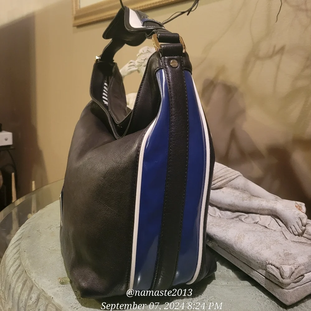 L.A.M.B.  Gwen Stefani Leather Shoulder Hobo Bag Side Stripe NWOT Designer #30