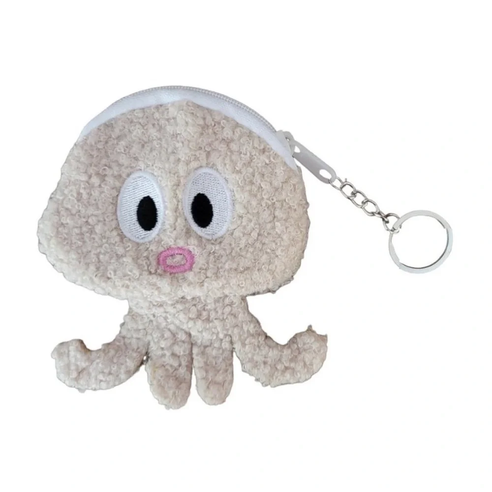 NWT pick one! Fuzzy octopus coin pouch keychain zippered 4