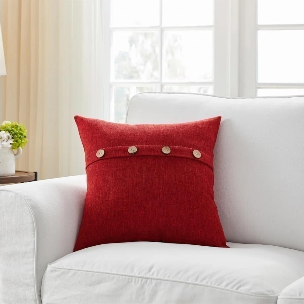 Farmhouse Mid Century Modern Bohemian Decorative Red Linen Pillow Case Cover