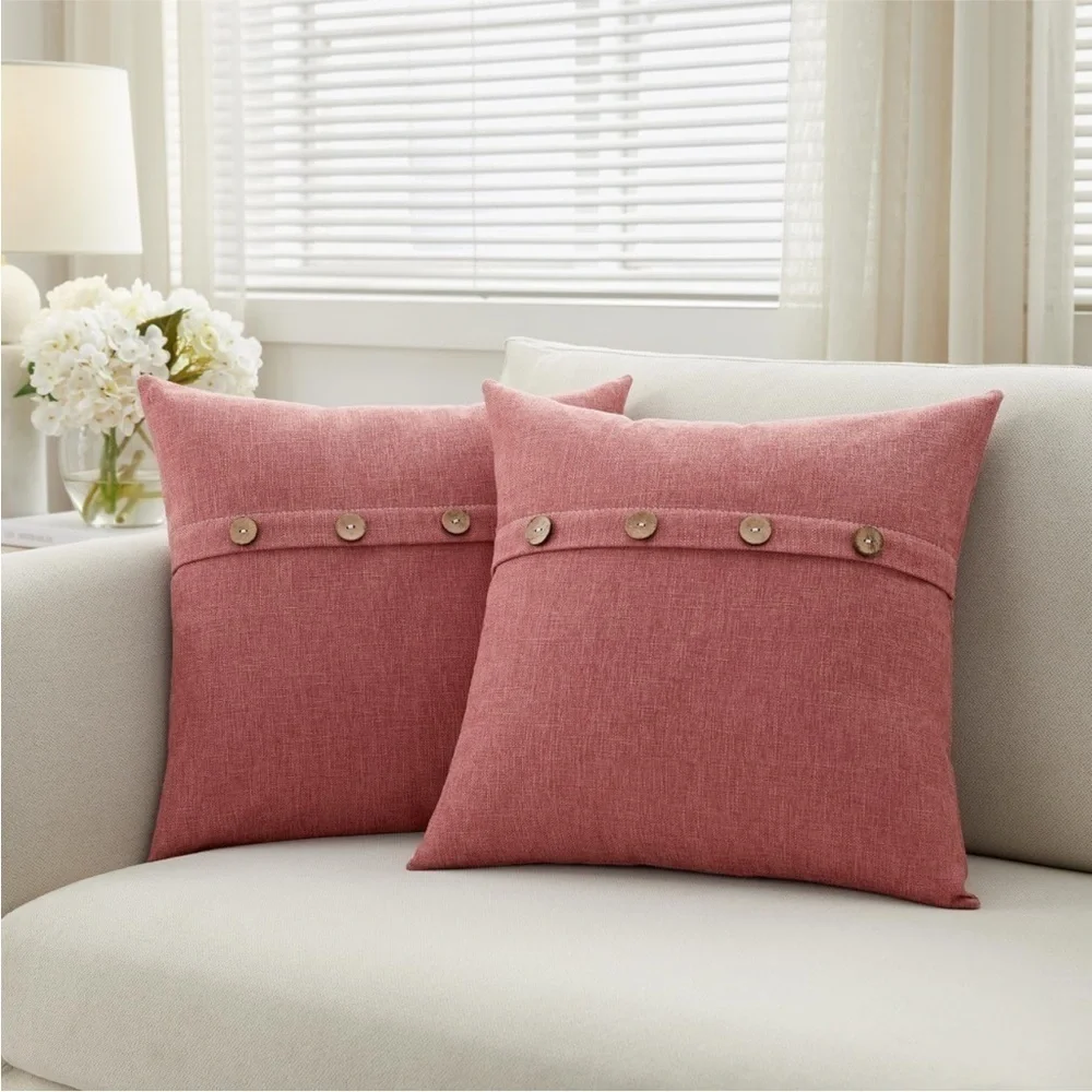 Farmhouse Mid Century Modern Bohemian Decorative Red Linen Pillow Case Cover