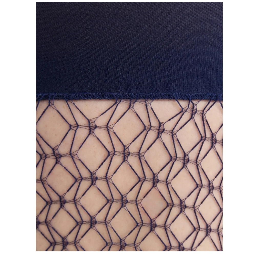 Joyspun (2 Pair) Navy Crochet Fishnets / Black Opaque Fashion Tights