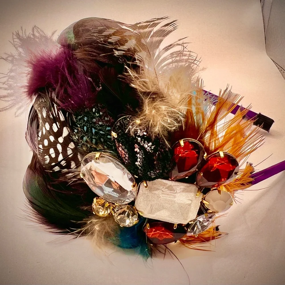 Beautiful Thin Headband Decorated w/Feathers & Crystals-Multicolored, Ne…