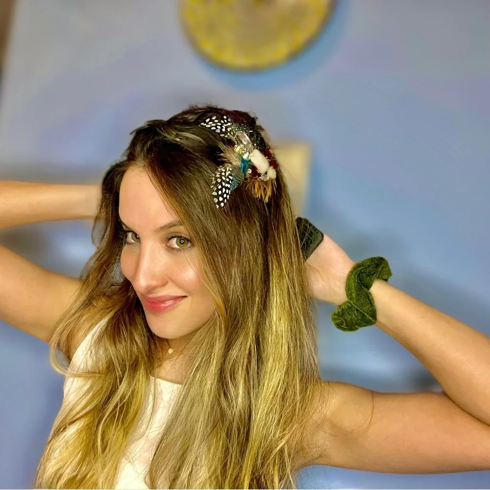 Beautiful Thin Headband Decorated w/Feathers & Crystals-Multicolored, Ne…