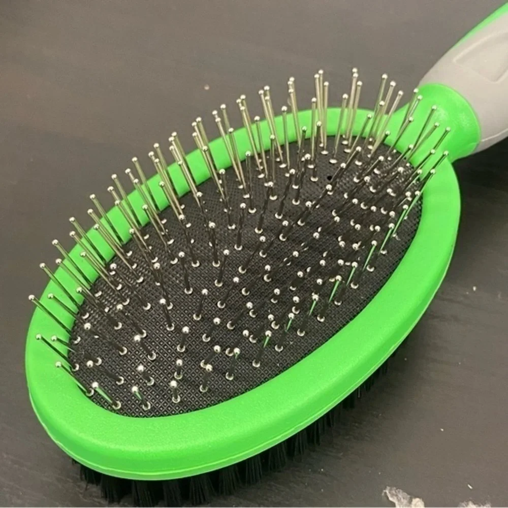 Dog Brush for Shedding Two Sided Lime Green Rubber Grip 2 in 1 Pet Brush