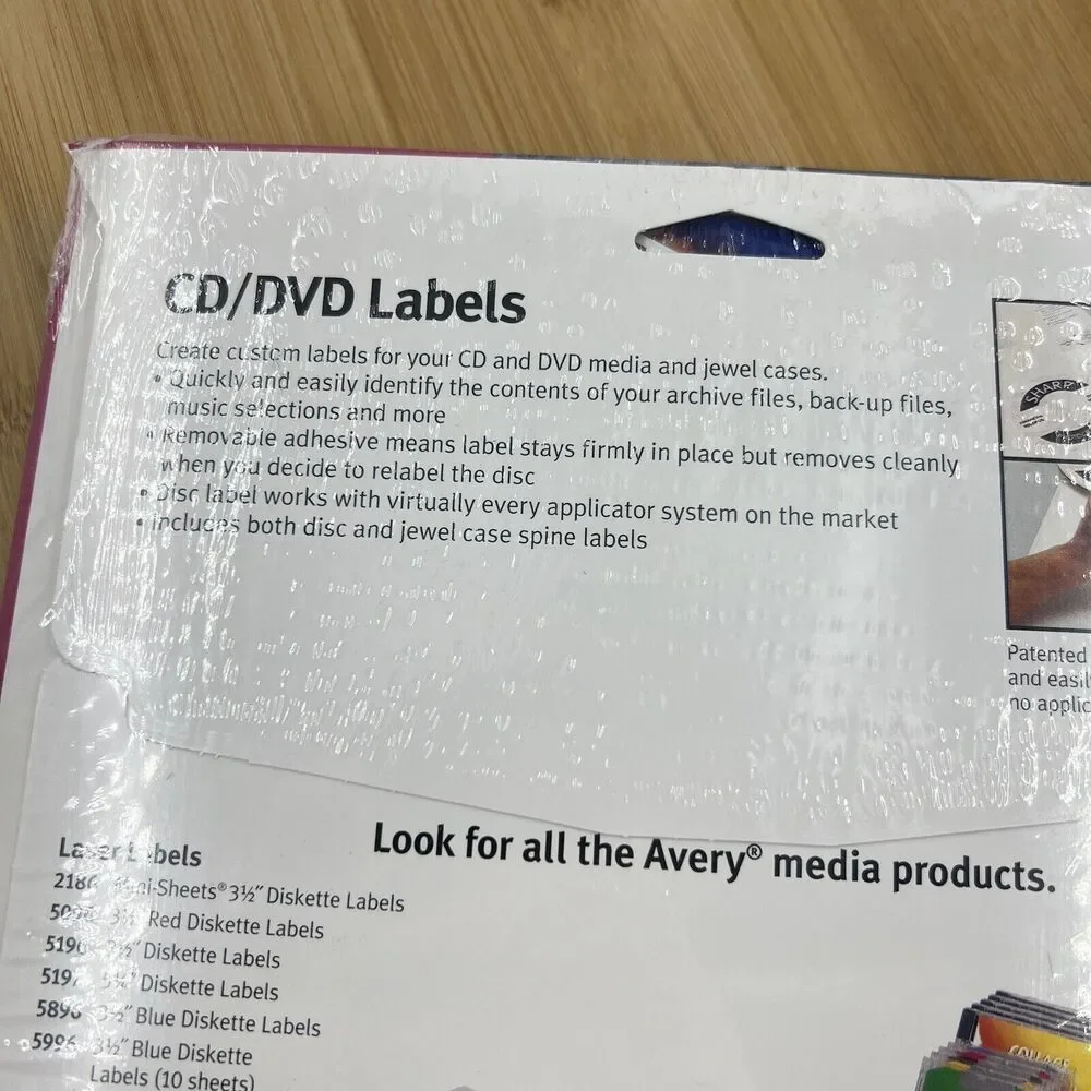 Avery 5931 Removable White CD DVD Labels 25 Sheets 50 Disc Labels 100 Spine