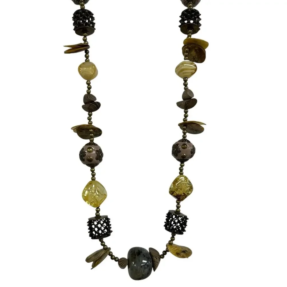 NWT Chico's Multicolor Mixed Media Beads & Shells Elo Long Statement Necklace