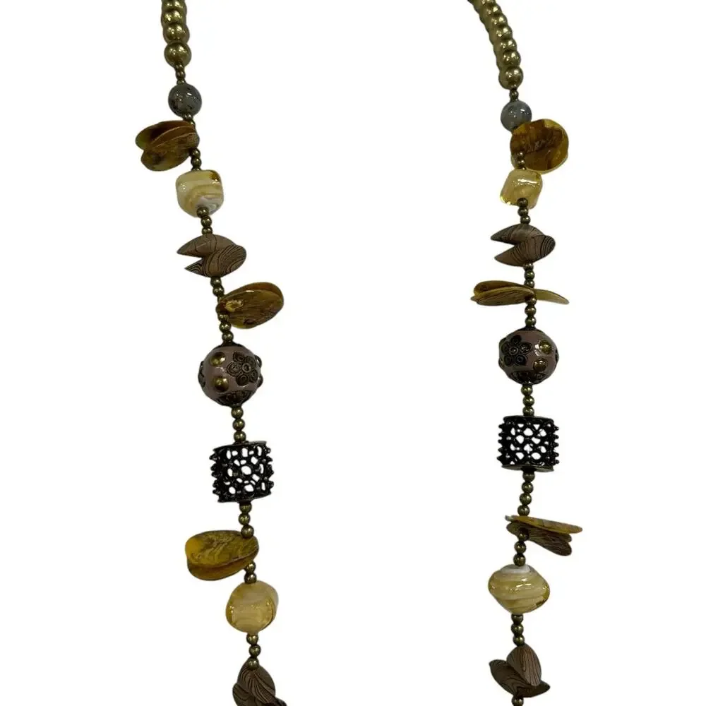 NWT Chico's Multicolor Mixed Media Beads & Shells Elo Long Statement Necklace