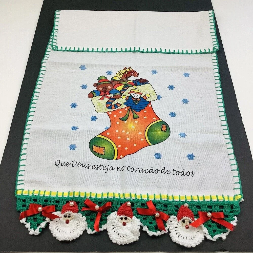 Kitchen Towel Handmade Crochet Runner Christmas Stocking Portuguese 17X32