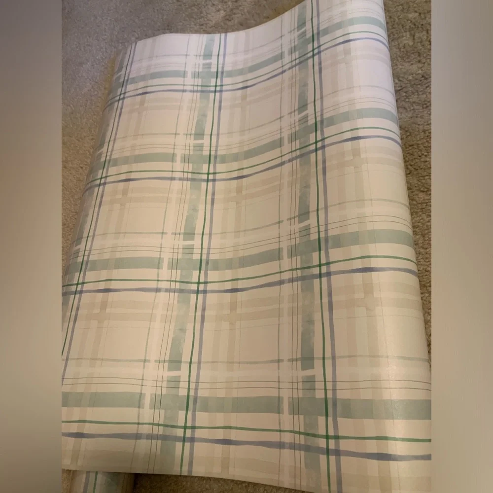 Plaid vinyl pre-pasted wallpaper double roll + 1/4 roll