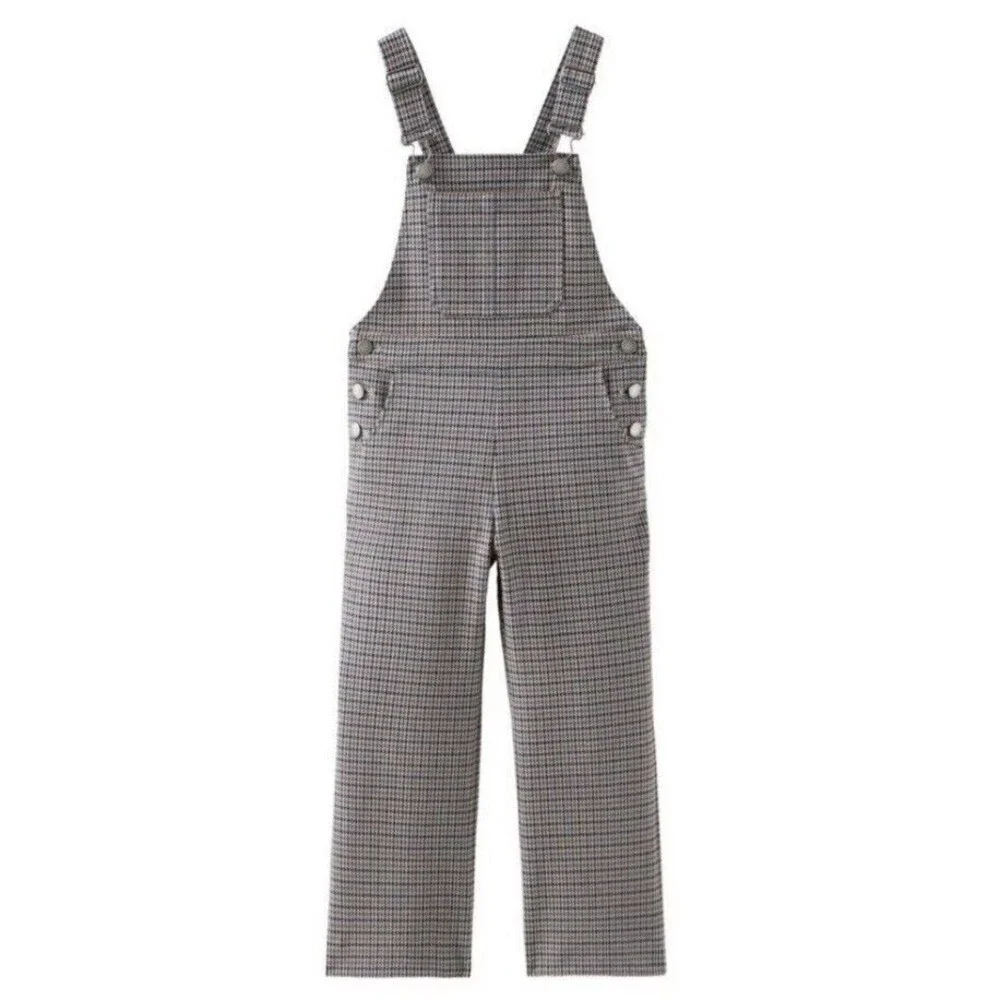 Zara Little Girls Houndstooth Pattern Overalls in Gray/Brown Size 9