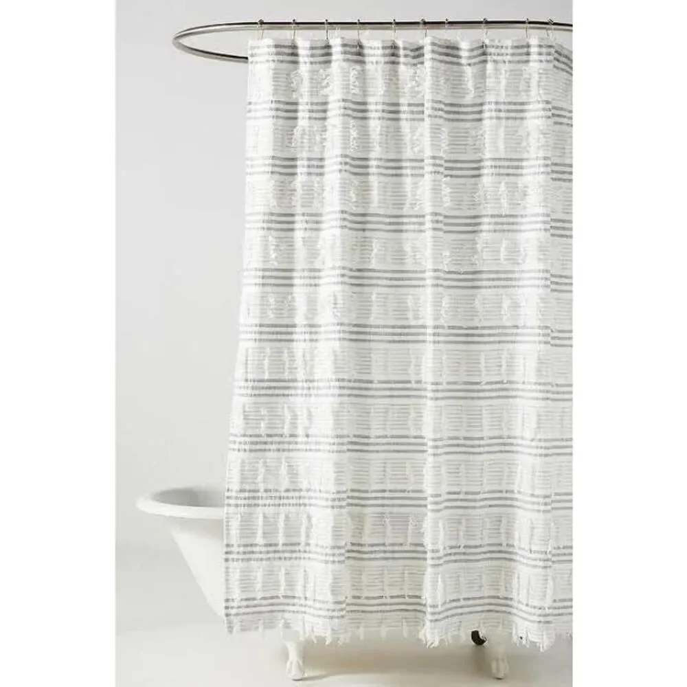Anthropologie Frida Black White Striped Shower Curtain