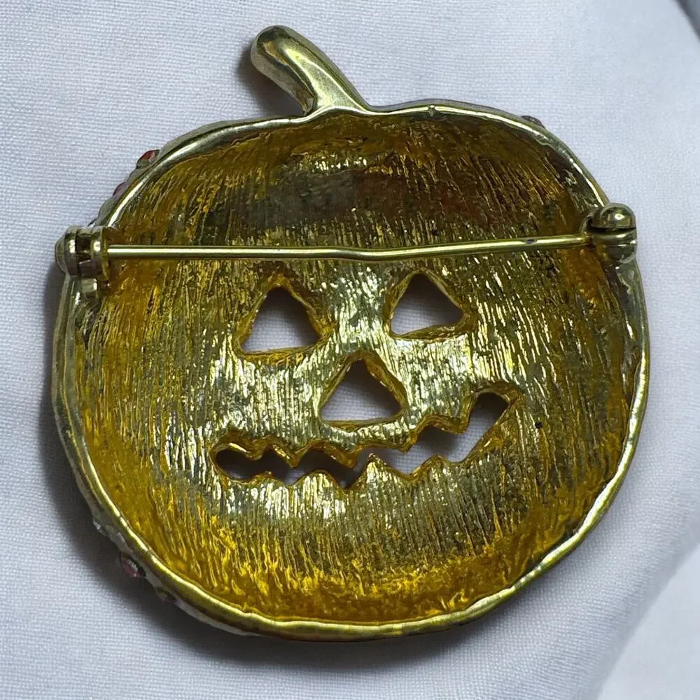 Pumpkin Halloween Glam Rhinestone Sparkly Brooch Pin