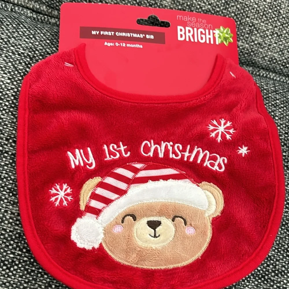 Bright Baby My first Christmas Red Bear Soft Warm Booties and Bib