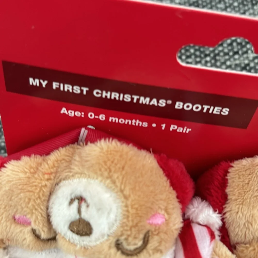 Bright Baby My first Christmas Red Bear Soft Warm Booties and Bib