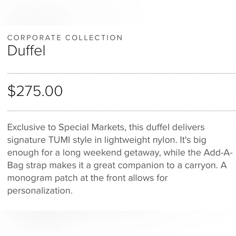 Tumi Corporate Collection Duffel Bag