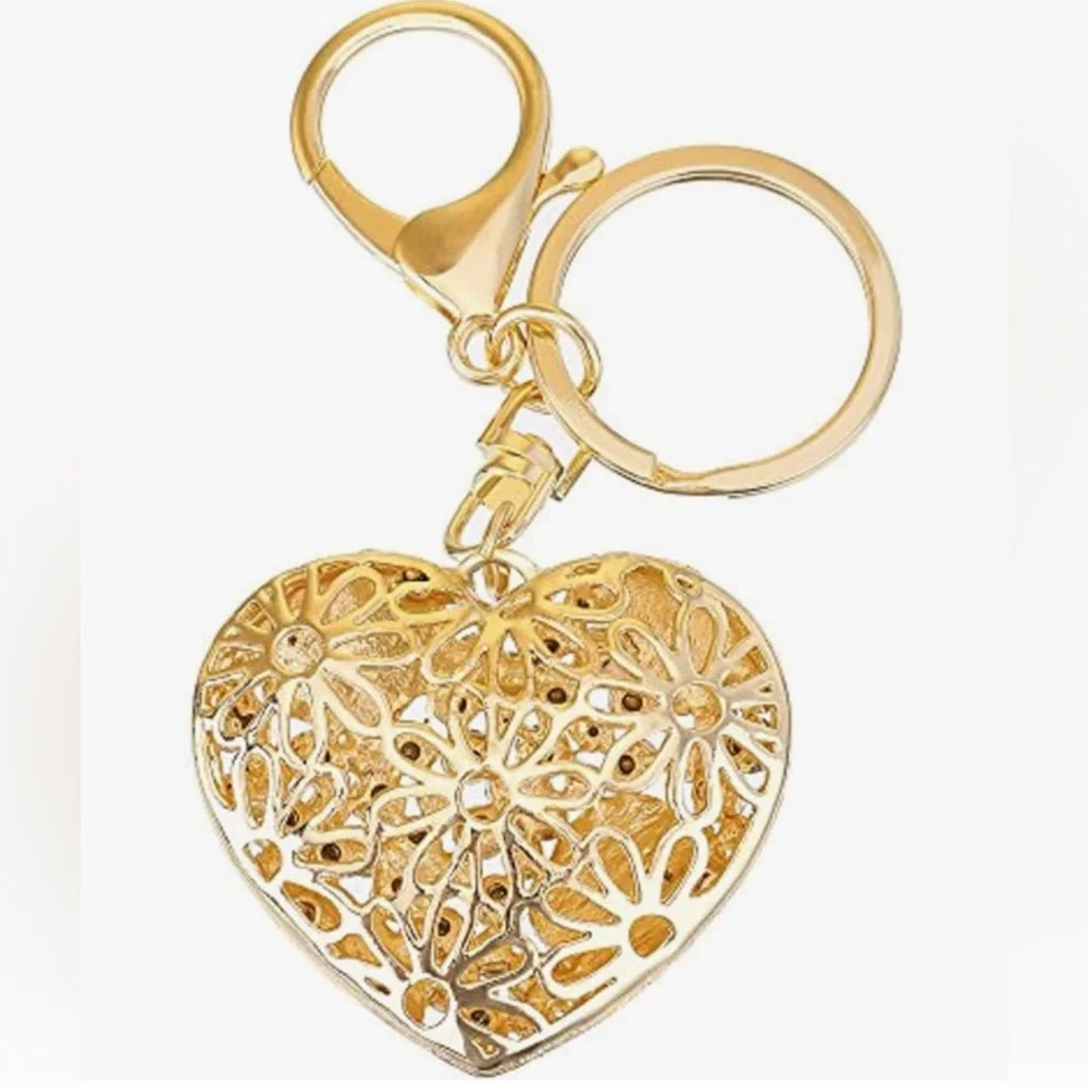 ❌SALE❌NIP LARGE Flower Ball Pink Keychain and Sweet Love Heart Rose Crystal, 2