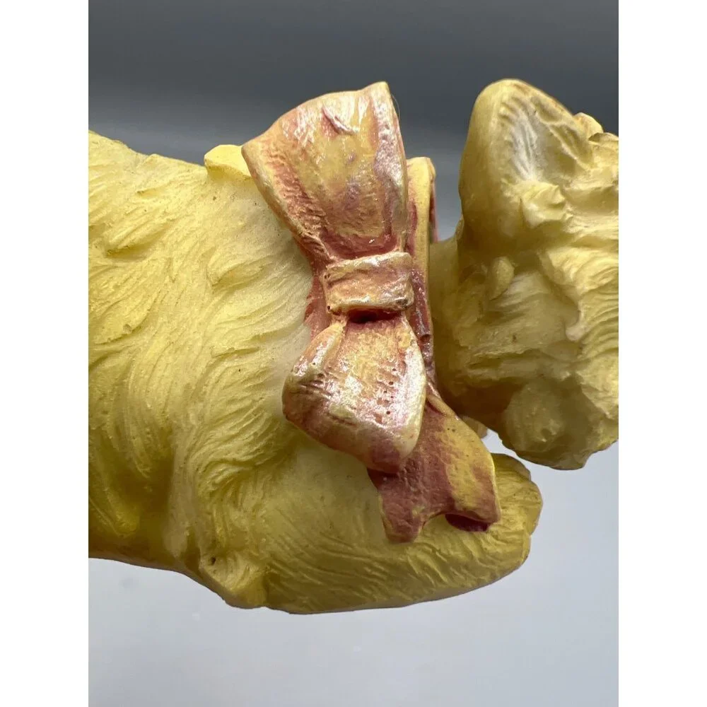 Rare VTG Yellow Cat Figurine Bobble Head With Bow Accent 4.5