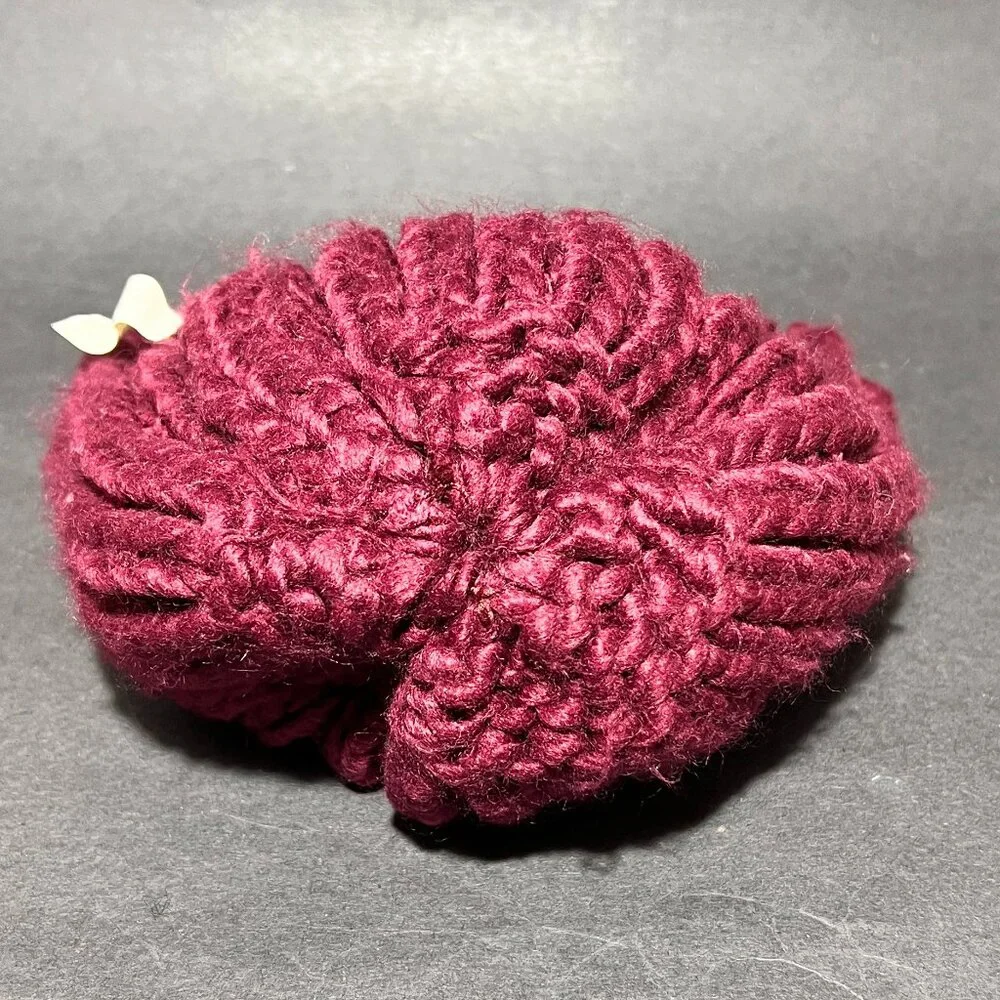 Justice Youth Maroon Knit Beanie Hat Faux Fur Pom Ski Snow Winter Girls Outdoor