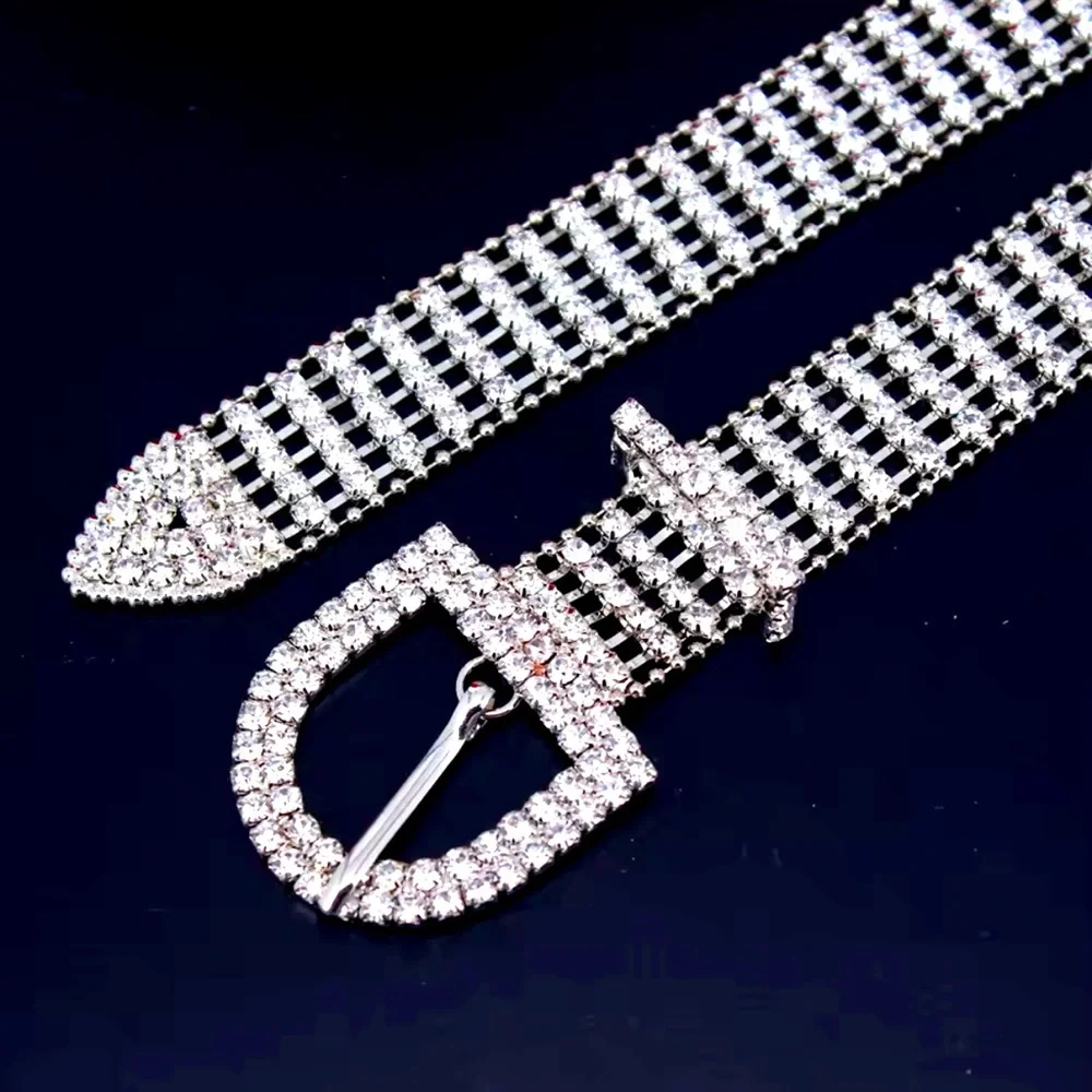 Silver Glam Bling Rhinestone Waist Belt