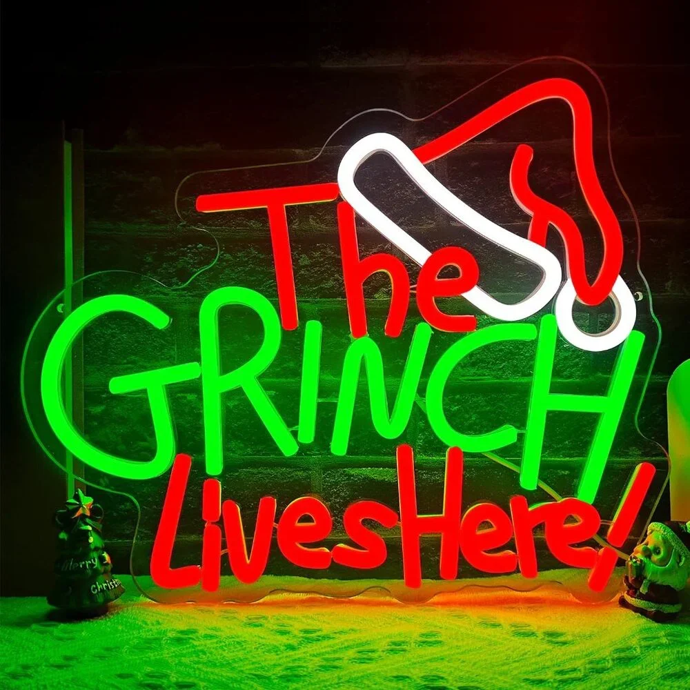 Christmas Live Here Neon Sign  Led Candy Dimmable Light Up Sign for Party Kids