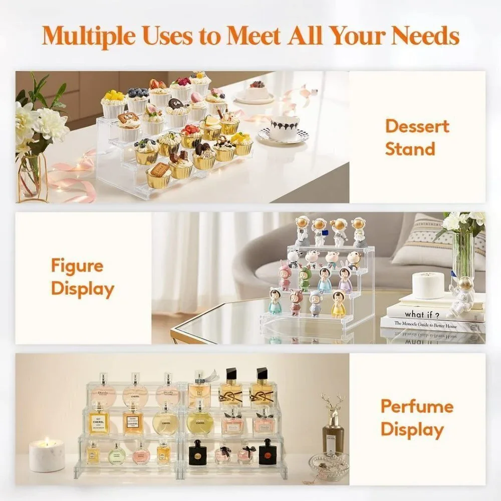 4 Tier Clear Display Risers Stand, Plastic Organizers for Figures - 9inch_1 pack