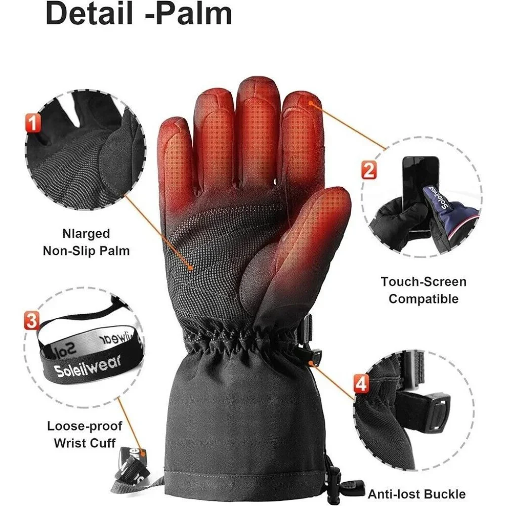 Soleilwear Heated Touchscreen Gloves Unisex with 2 Rechargeable Battery …