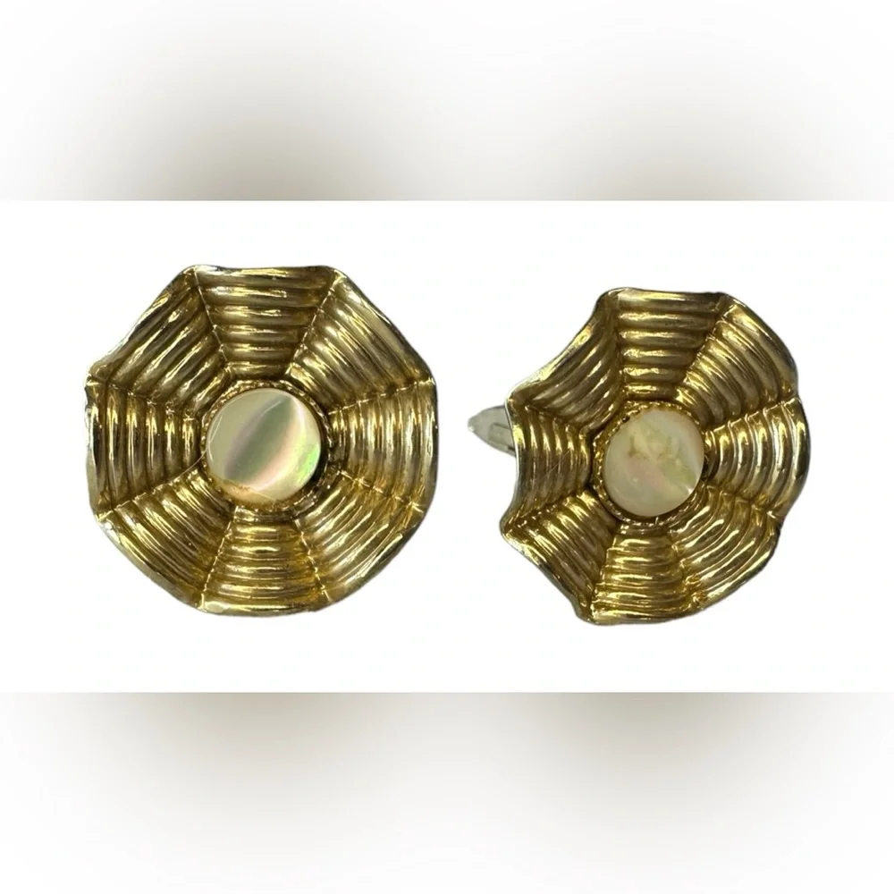 Vintage Cufflinks Scallop Design with iridescent embellishment