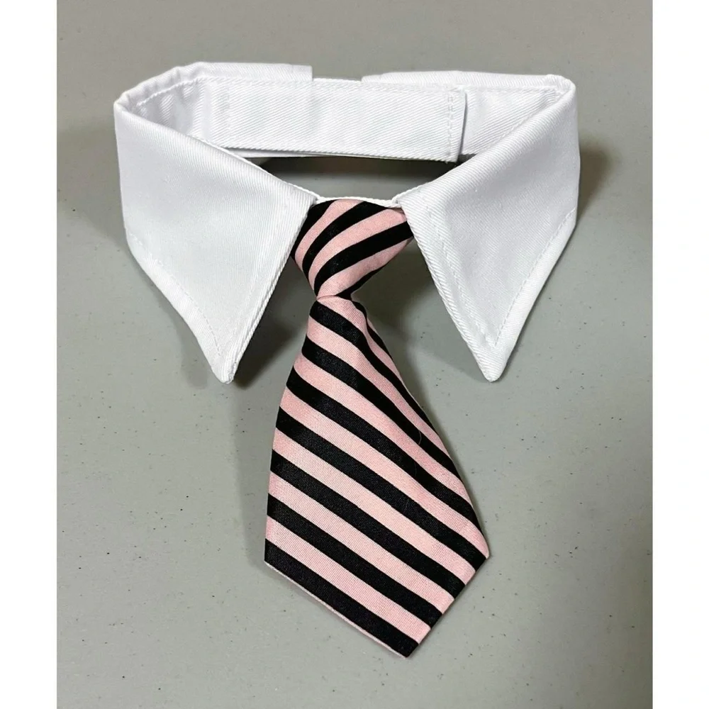 White Collar Striped Tie Cat Dog Pet Necklace Collar Costume Fashion Accessory 🎀