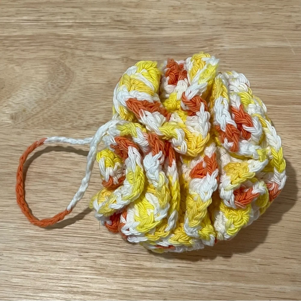 Set of 2 Crochet Yellow/Orange/White Eco-Friendly Bath Loofahs with Hanging Loop