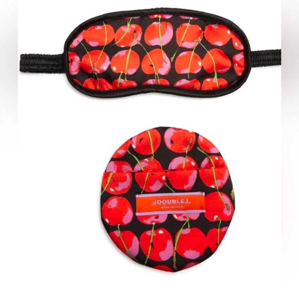 La DoubleJ cherry-print eye mask and case NWT