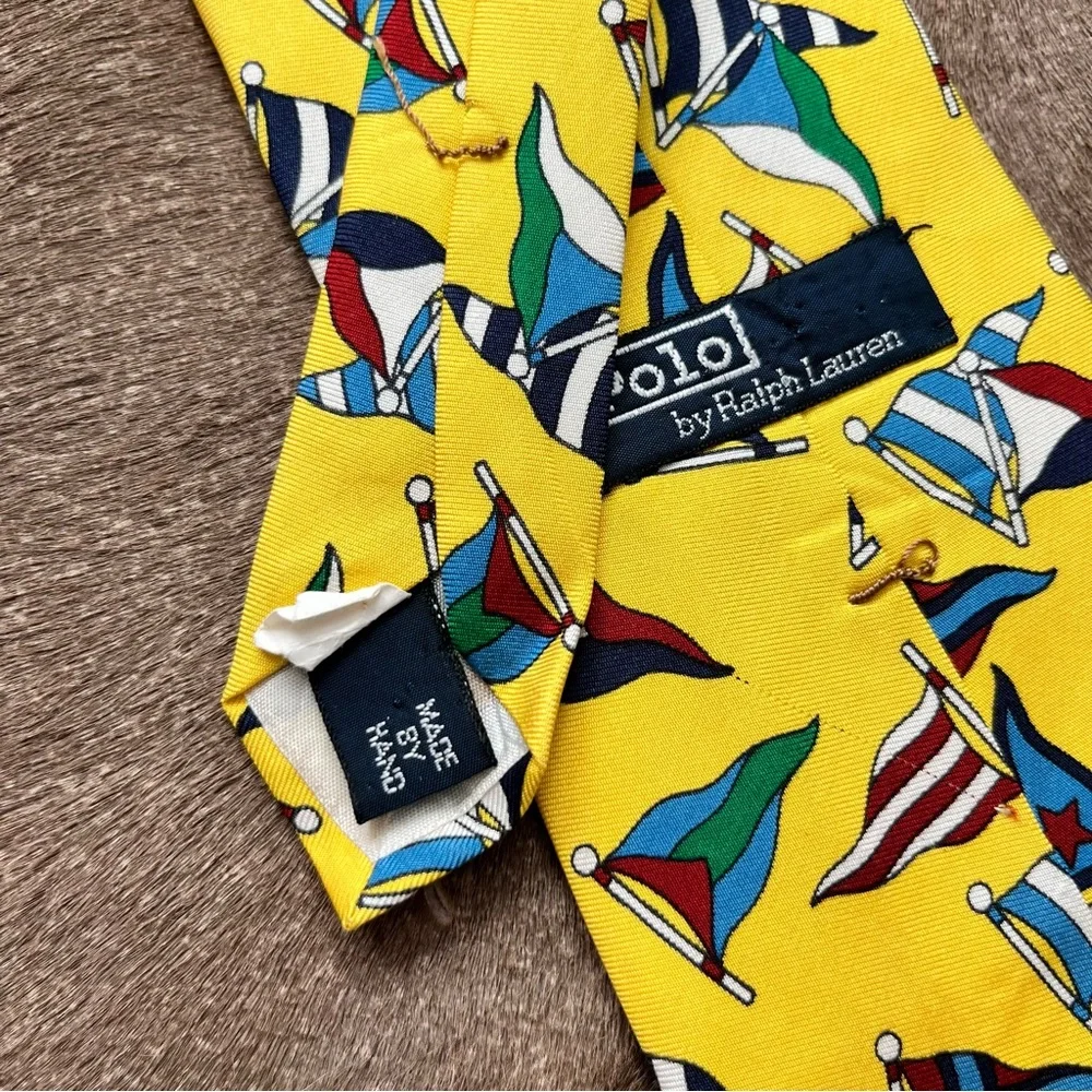 Polo by Ralph Lauren Yellow Silk Burgee Flags Nautical Tie VTG