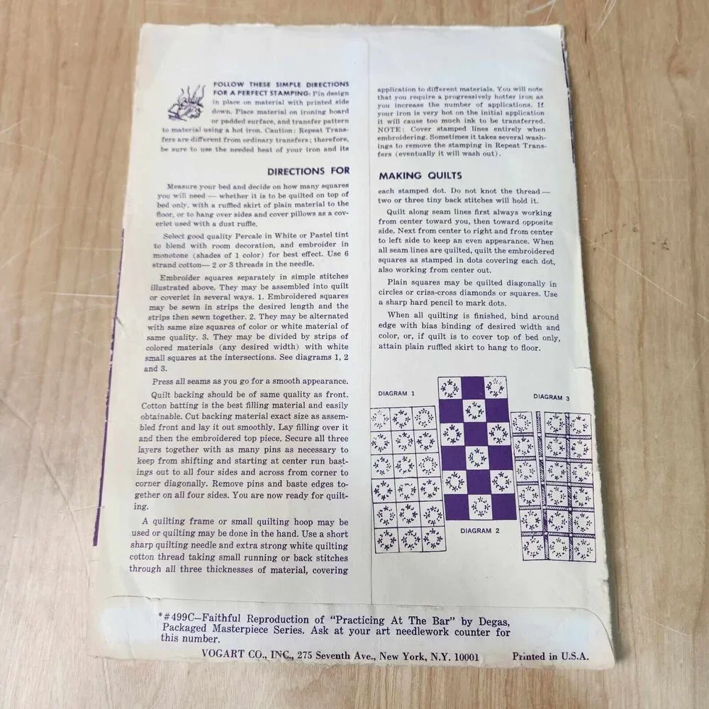 Vintage Vogart Quilt Embroidery Repeat Transfer Pattern Mount Vernan #9010