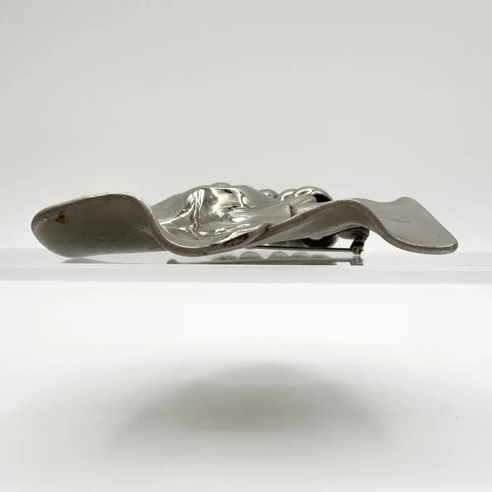 1940s H. Pomerantz Huge Epic Silver Tone Modernist Brooch MCM Biomorphic Bow