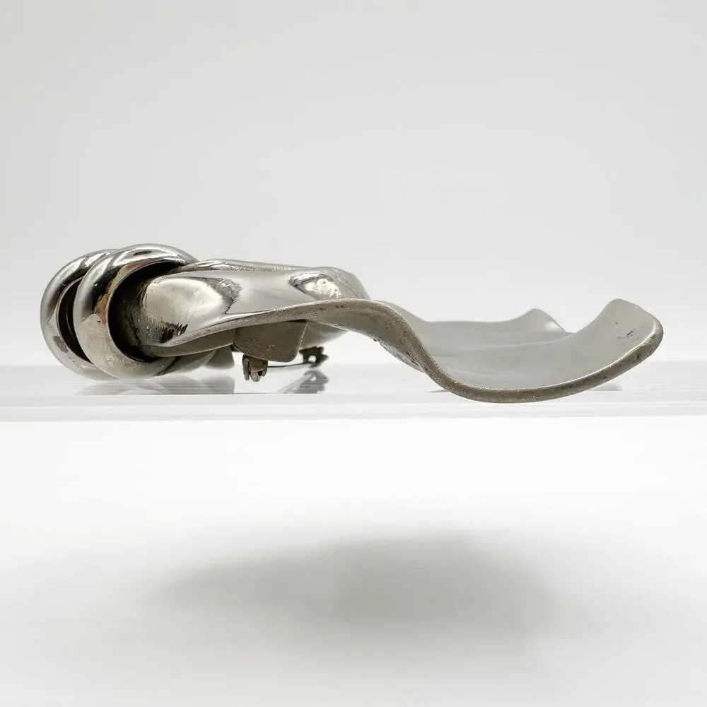 1940s H. Pomerantz Huge Epic Silver Tone Modernist Brooch MCM Biomorphic Bow
