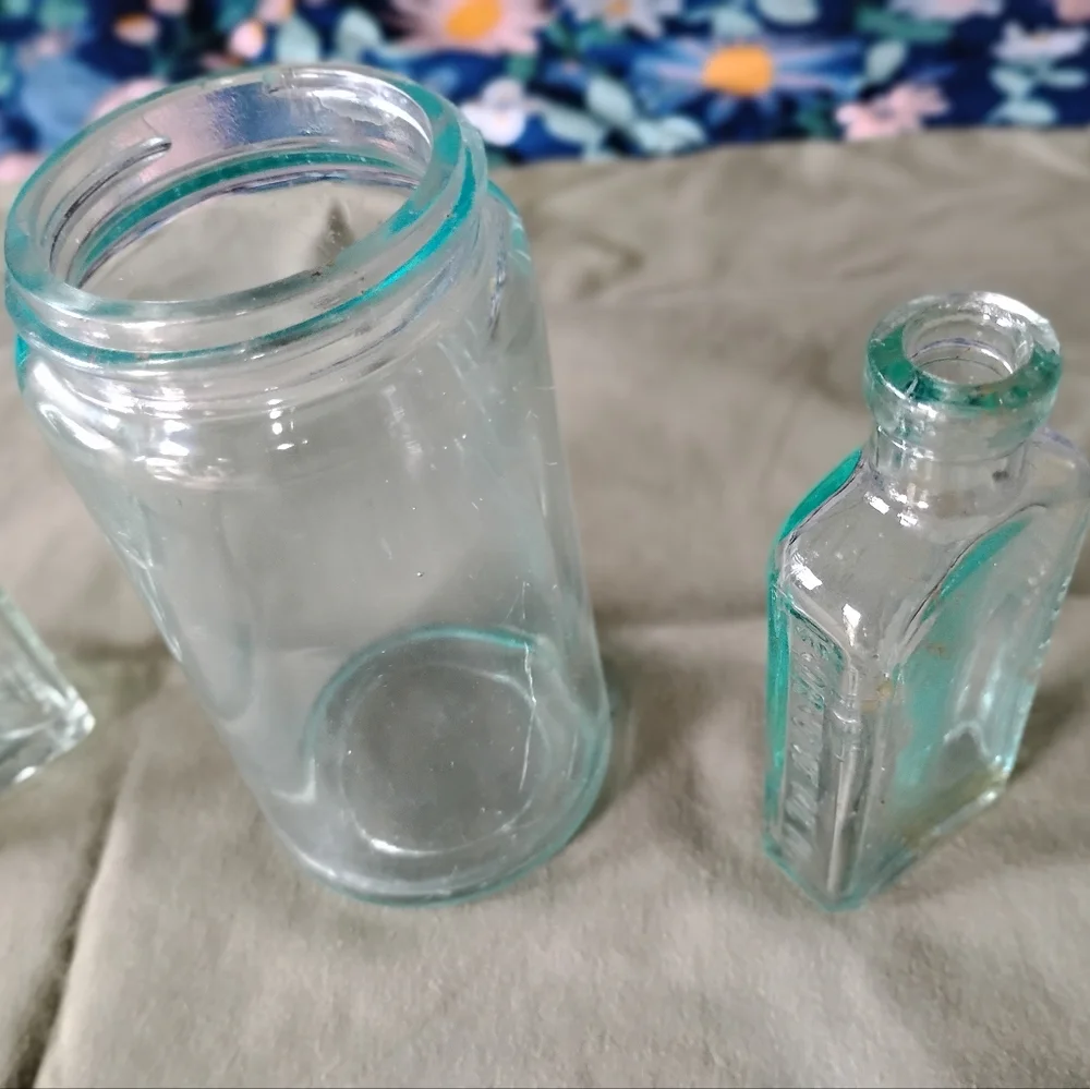 Vintage light blue glass bottles