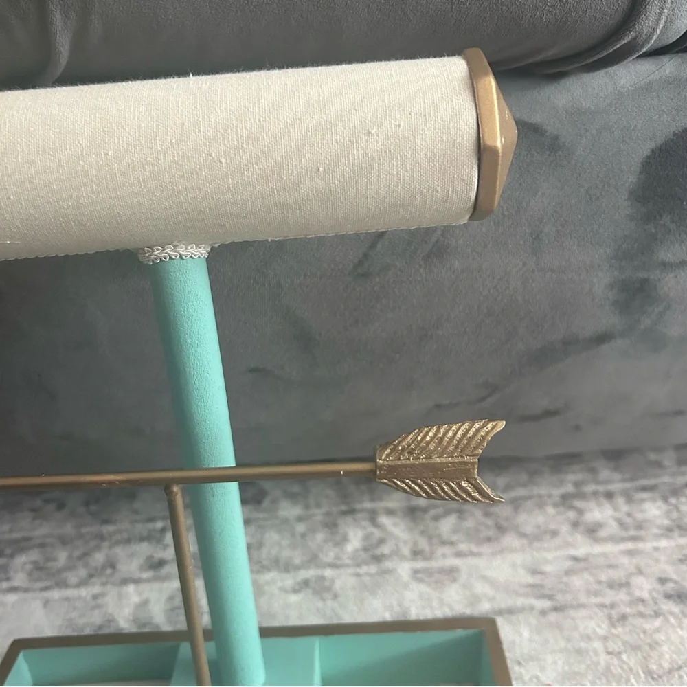 Cream & Teal Jewelry Organizer with Gold Accents