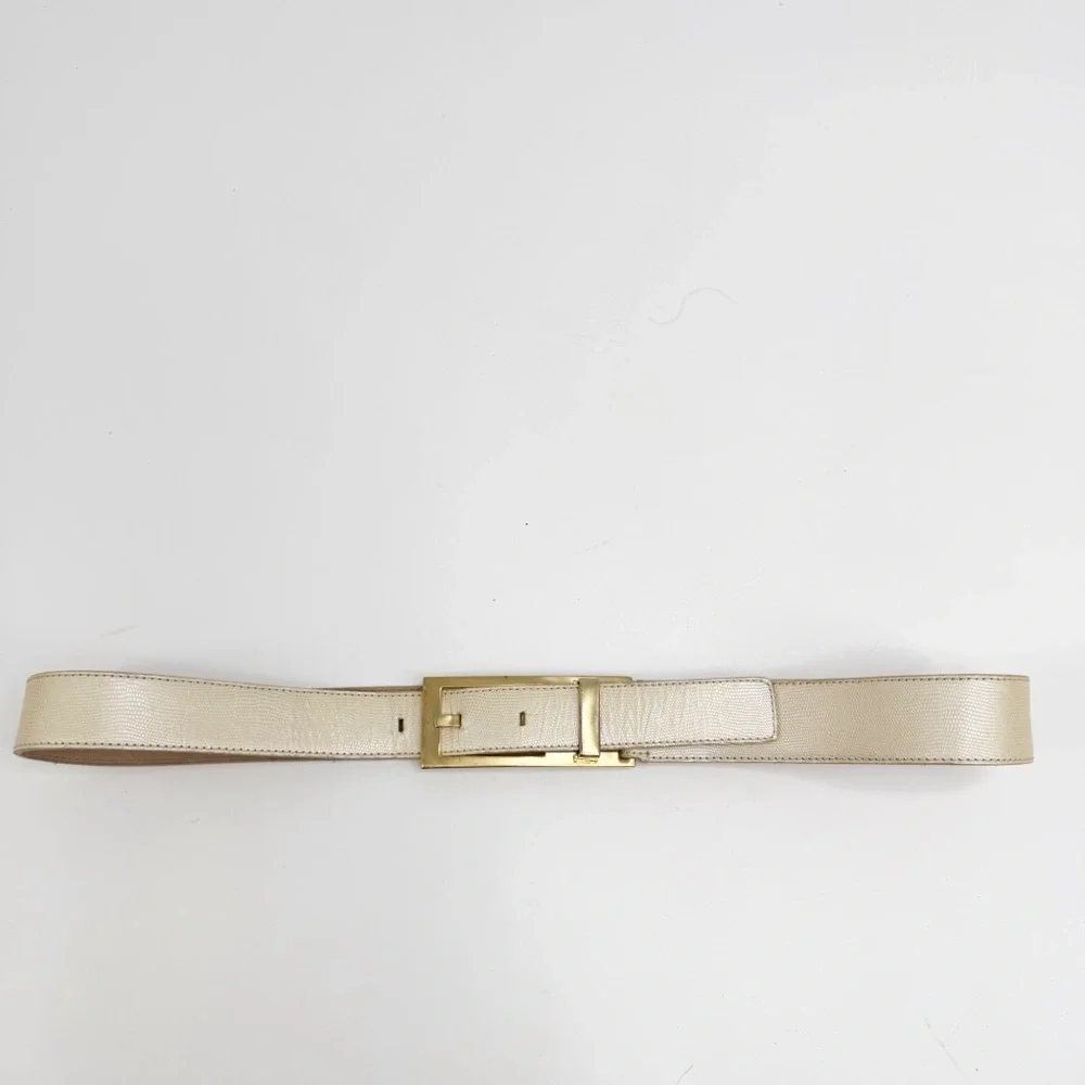 Linda Allard for Ellen Tracy Italian Calfskin Leather Belt, Gold-Tone Buckle, M