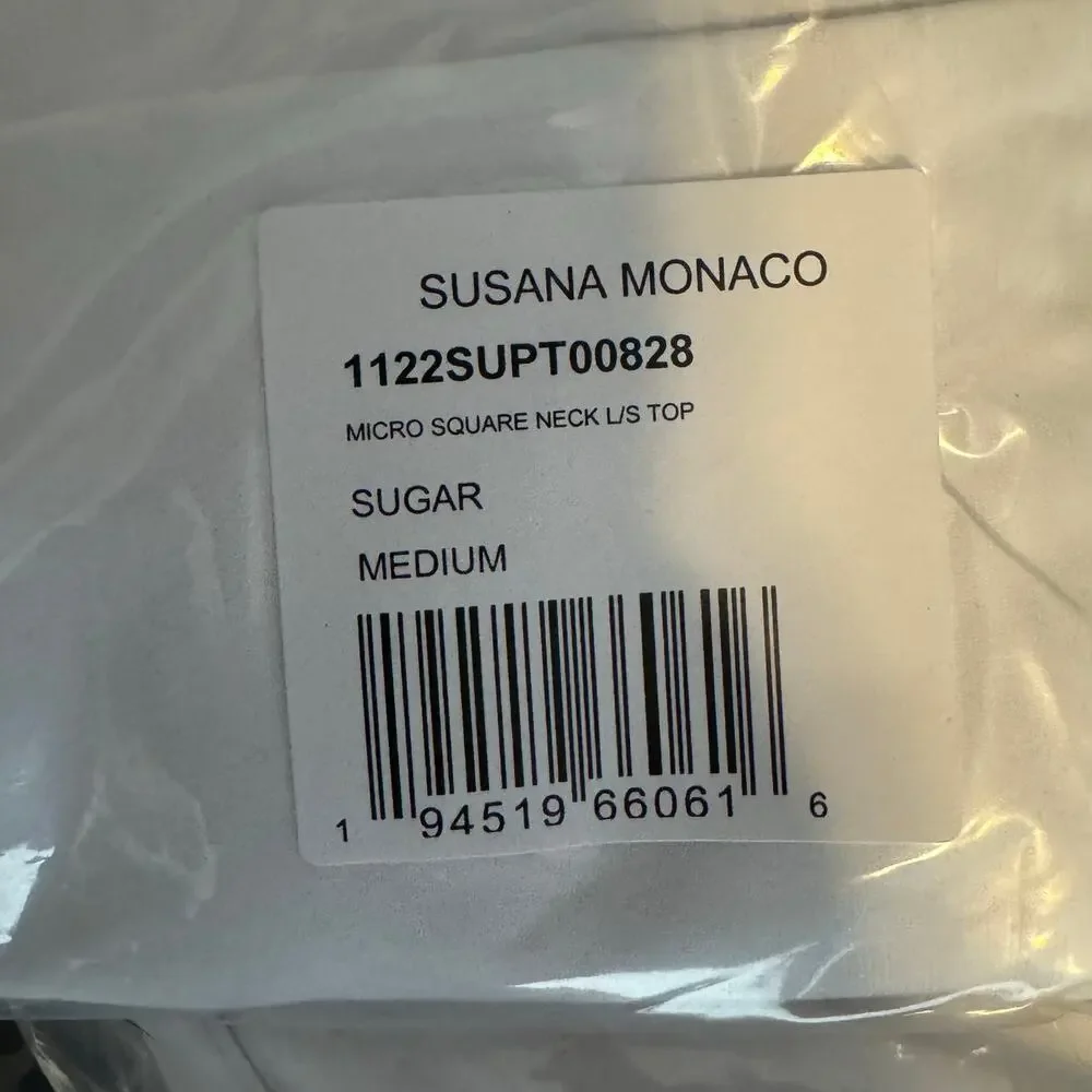 Susana Monaco Micro Square Neck Top in Sugar White NWT Size Medium