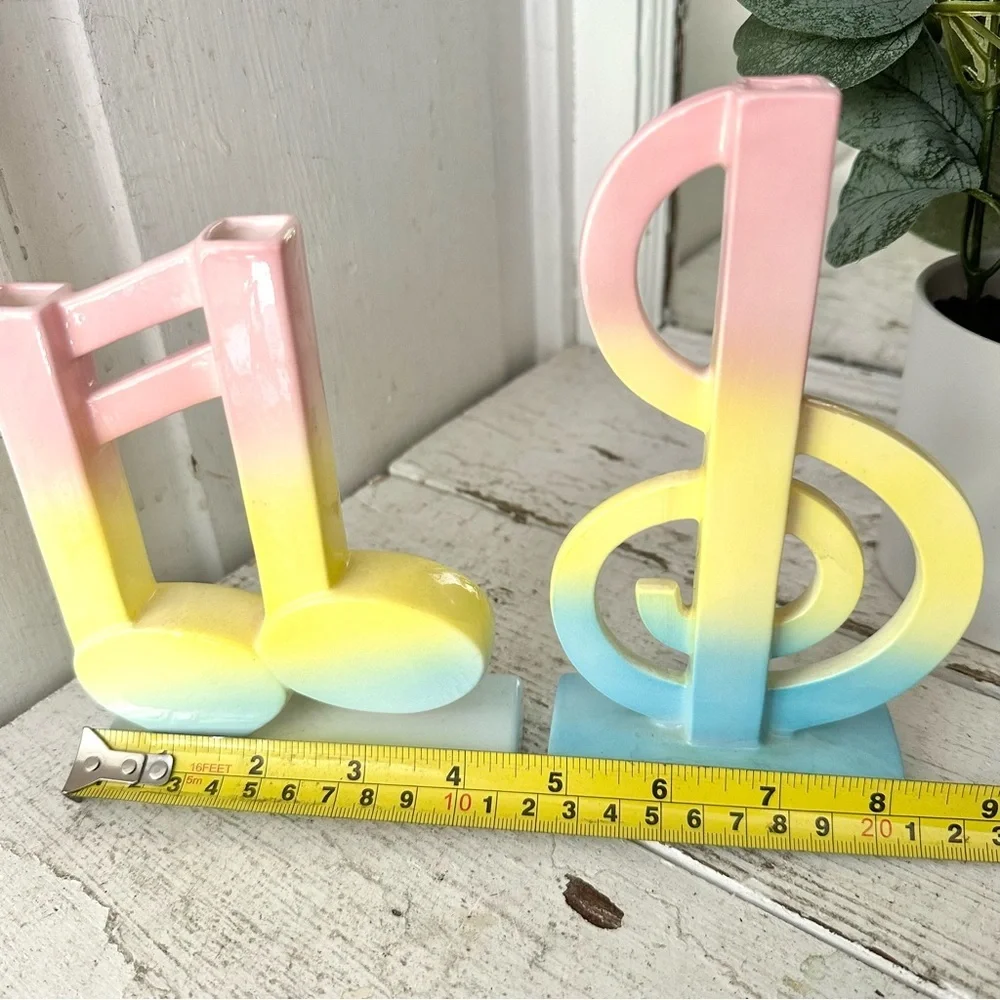 Vintage Fitz & Floyd Music Note Treble Clef Pastel Color Bud Flower Vases Japan