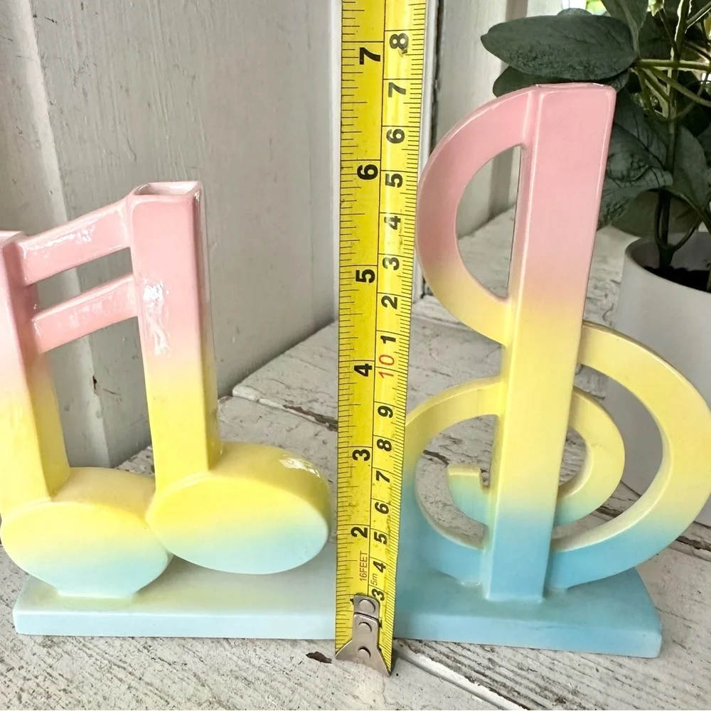 Vintage Fitz & Floyd Music Note Treble Clef Pastel Color Bud Flower Vases Japan